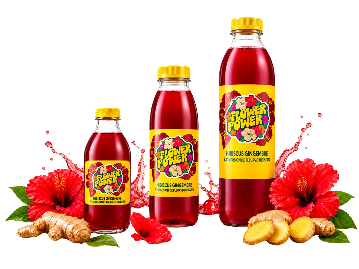 Bouteilles Hibiscus Gingembre 33 cl, 50 cl et 1 L
